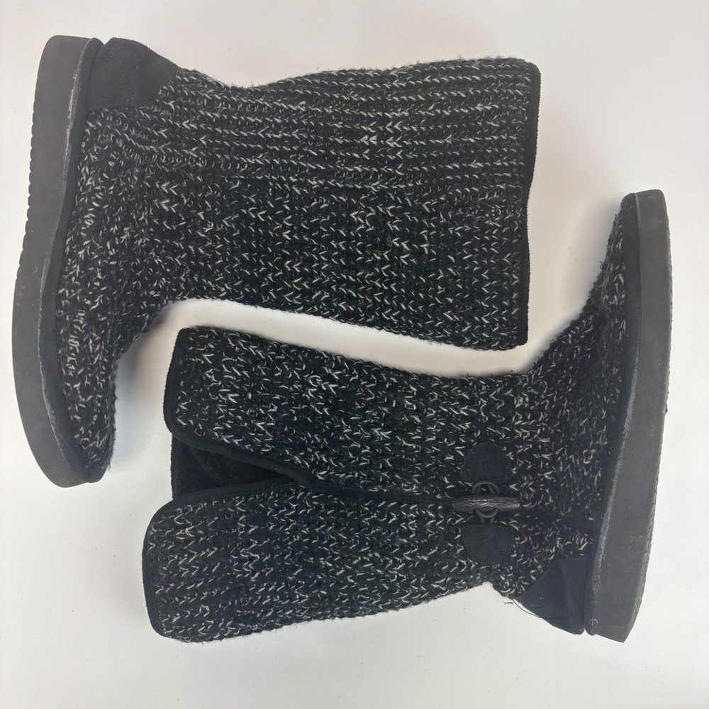 Airwalk Womens Mid Calf Black Knit Boots‎ Slip On Casual Cozy Winter Warm 6.5